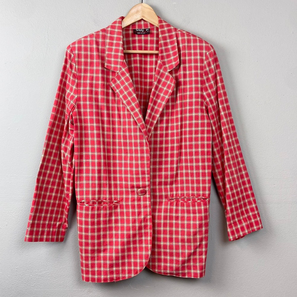 Vintage Christy Girl Red Plaid Blazer Jacket‎ Size 10 Rockabilly Statement Union